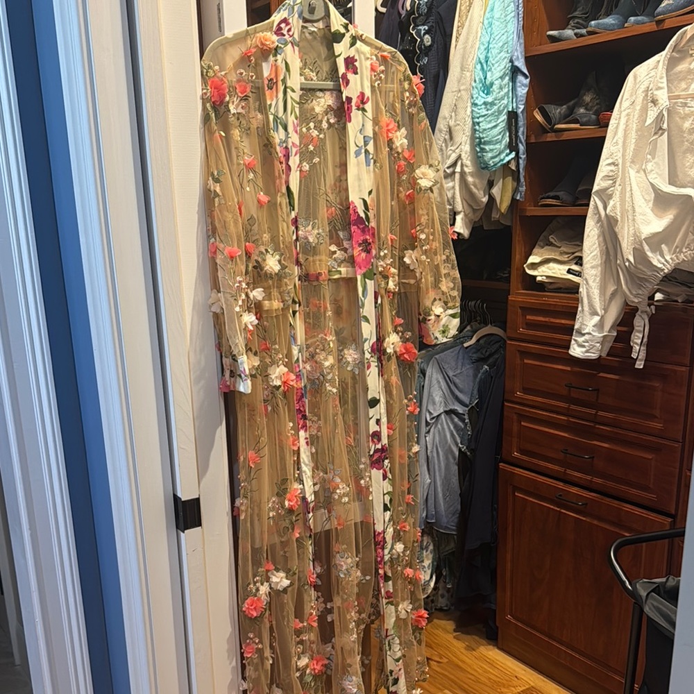 Floral Embroidered Sheer Women's Coat